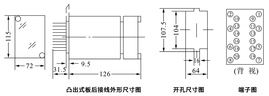 DZS-246凸出式板后接線安裝尺寸圖