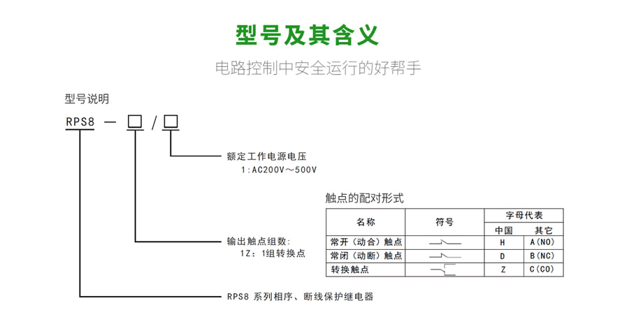 RPS8相序、斷線保護(hù)繼電器型號(hào)及含義